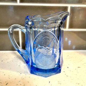 Vintage Tiara VIBRANT Blue Glass Pitcher Nursery Rhymes - EUC!